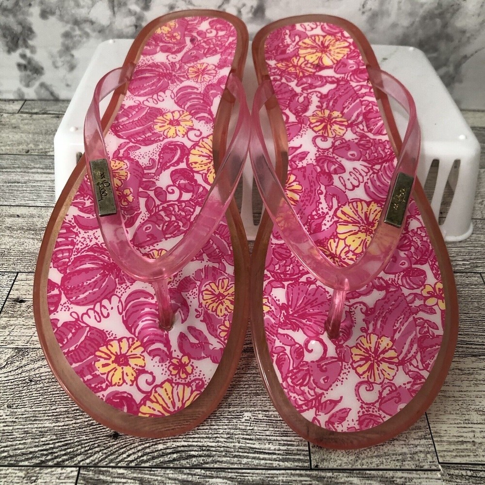 Lilly Pulitzer Sandals Womens Size 8 Pink Thong Slip On Jelly Sea Shell